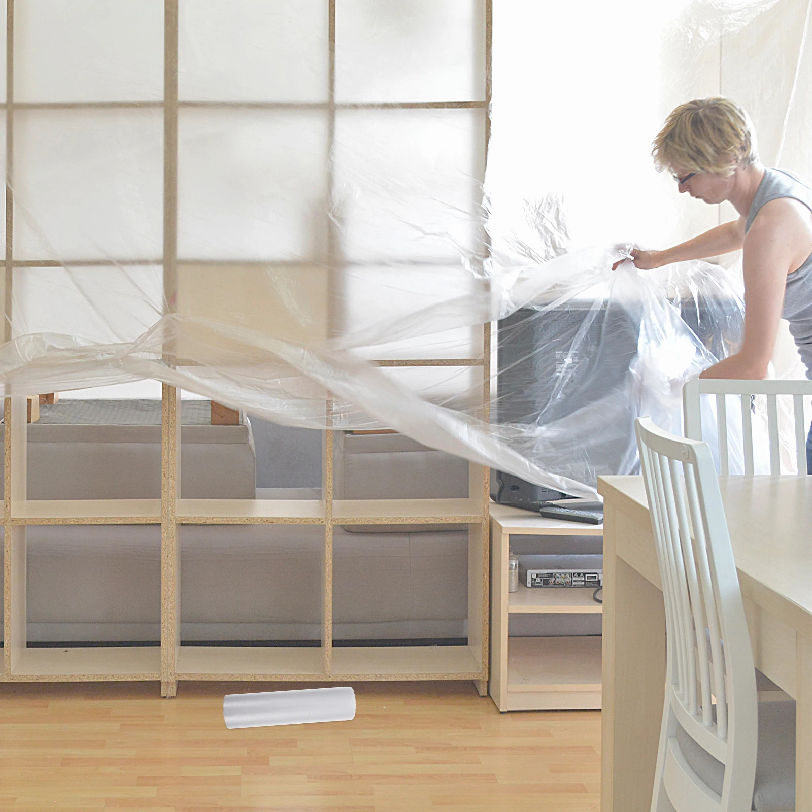 

1 Roll Furniture Cover Disposable Dust Cover Transparent Protective Film For Sofa Chair Universal Fit Durable Easy Apply