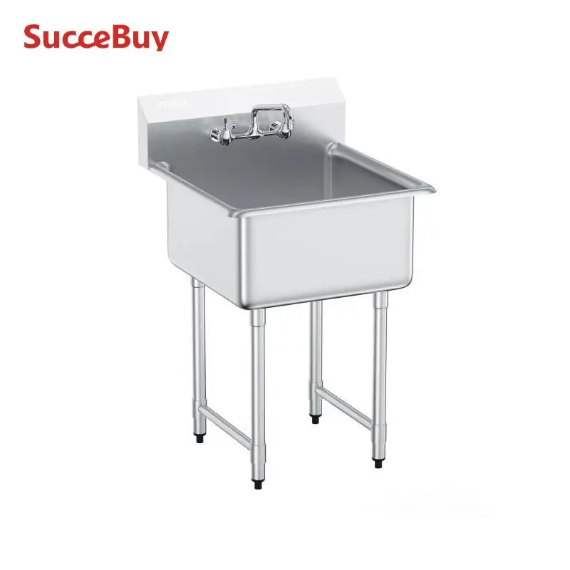 SucceBuy Fregadero de cocina y utilidad de acero inoxidable Fregadero de acero comercial para restaurante con 1 compartimento con grifo para restaurante y hogar