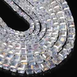 4 6 8mm Faceted Cube Shape Beads Ab Plated Transparent Crystal Glass Beads for Jewelry Making Diy Beading Accessories