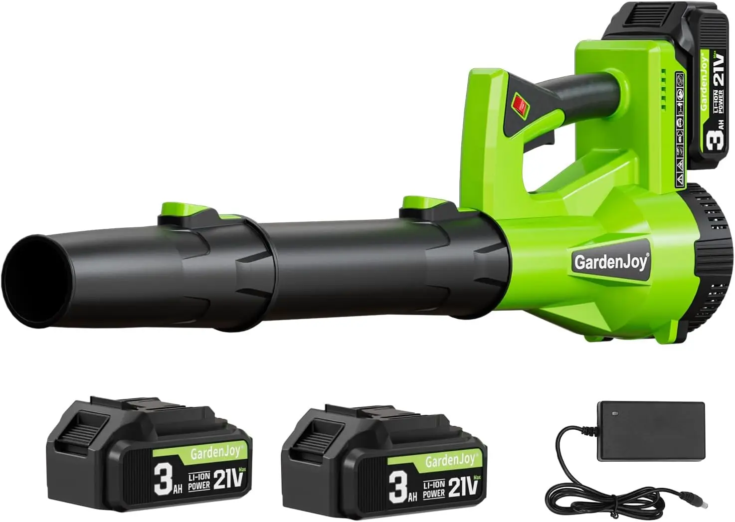 

GardenJoy Electric Leaf Blower Cordless: 21V Leaf Blower with 2Pcs 3.0Ah Batteries and Charger, 500CFM/150MPH & 6 Speed Levels,