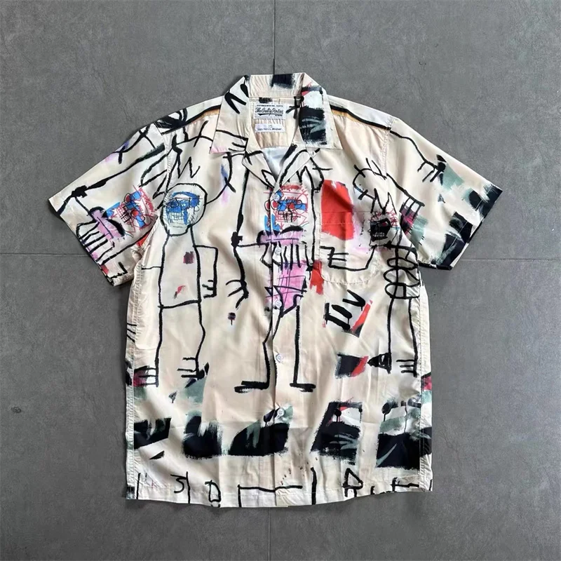 Camisa de moda para hombres y mujeres, cuello cubano, WACKO MARIA, celestial, Tokio, Graffiti, Hawaii