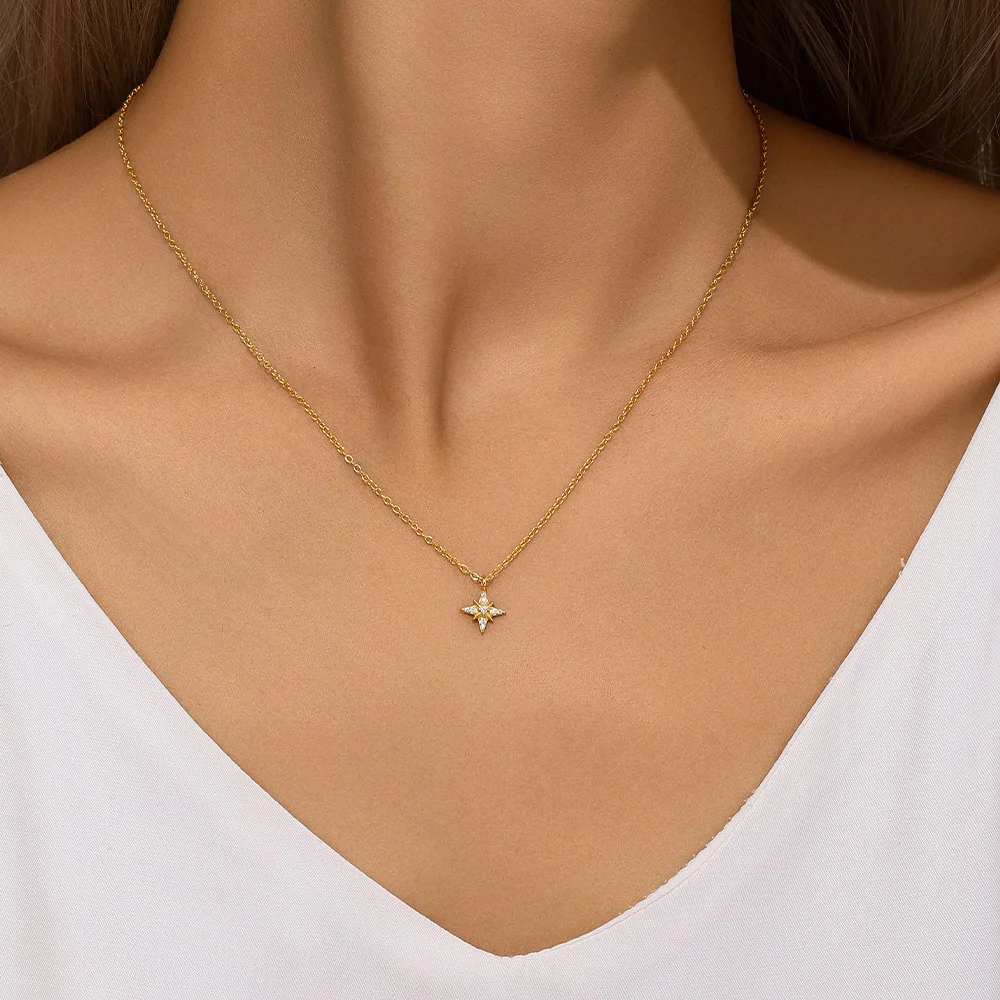 Mao 925 Sterling Silver Star liontin kalung sederhana zirkon anak perempuan rantai klavikula trendi anak Perempuan 18K warna emas Choker mode permata