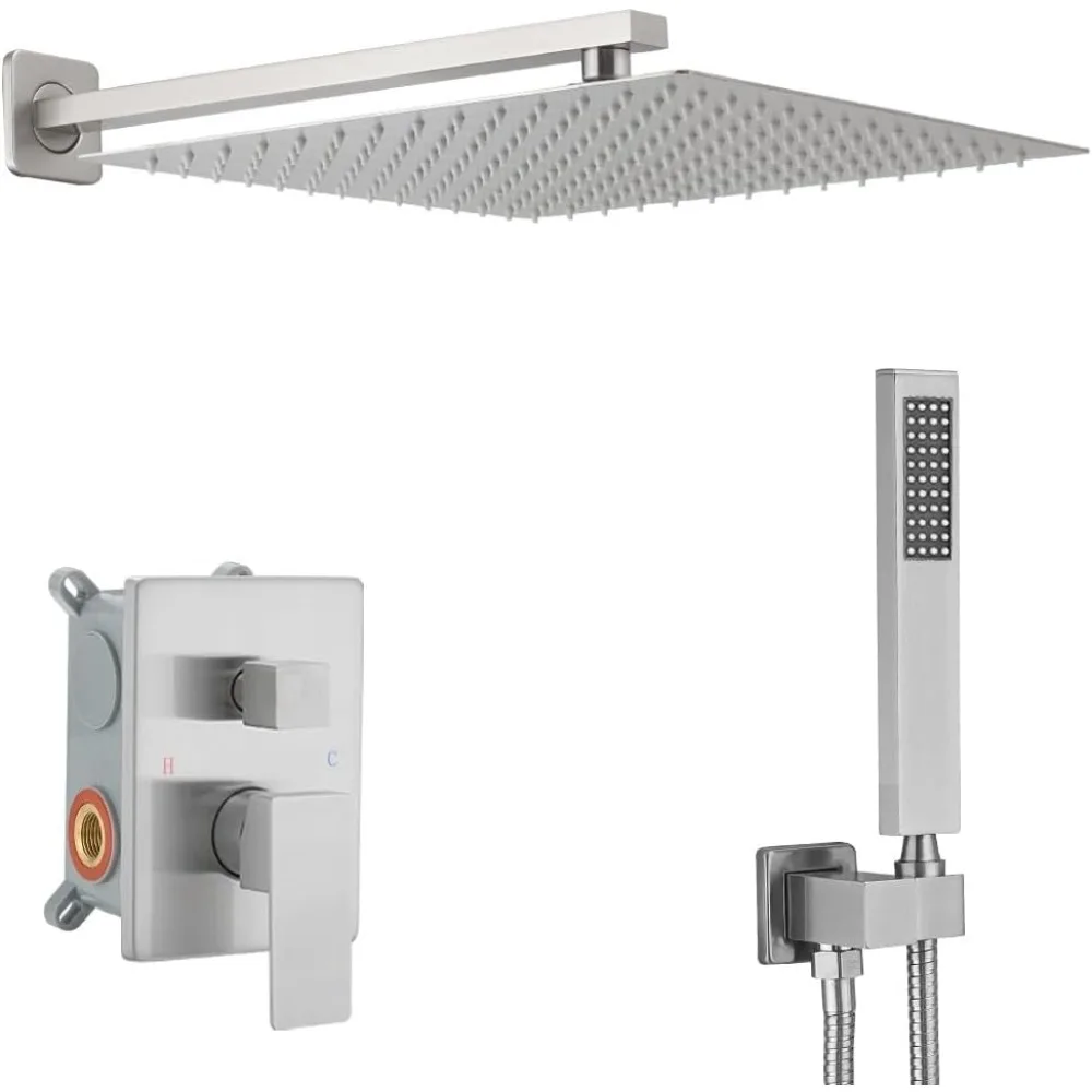 

16-Inch Wall-Mounted Luxury Shower System with Rainfall and Handheld Shower Combo in Brushed Nickel Finish