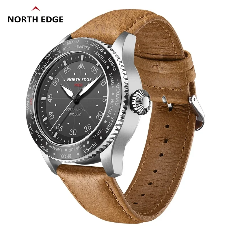 NORTH EDGE MACH Men Solar Powered Pilot Watch, 50M Waterproof Casual Sports Wristwatch, Luminous Dial, Reloj Hombre