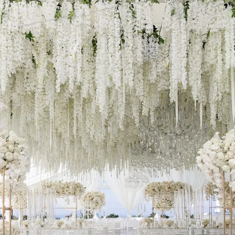 110Cm Wisteria ประดิษฐ์ผ้าไหมดอกไม้งานแต่งงานตกแต่งคริสต์มาสบ้านสวนโรงแรมแขวนผนังปลอมดอกไม้ตกแต่ง