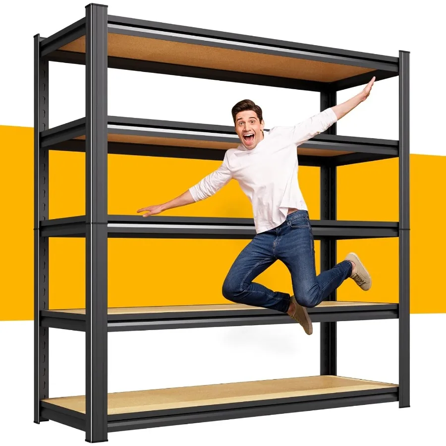 78''Heavy Duty Storage Shelves, 5-Tier Wood Garage Shelving, Adjustable Shelving Unit, 5T Tall Garage Shelves, Standing Shelf U