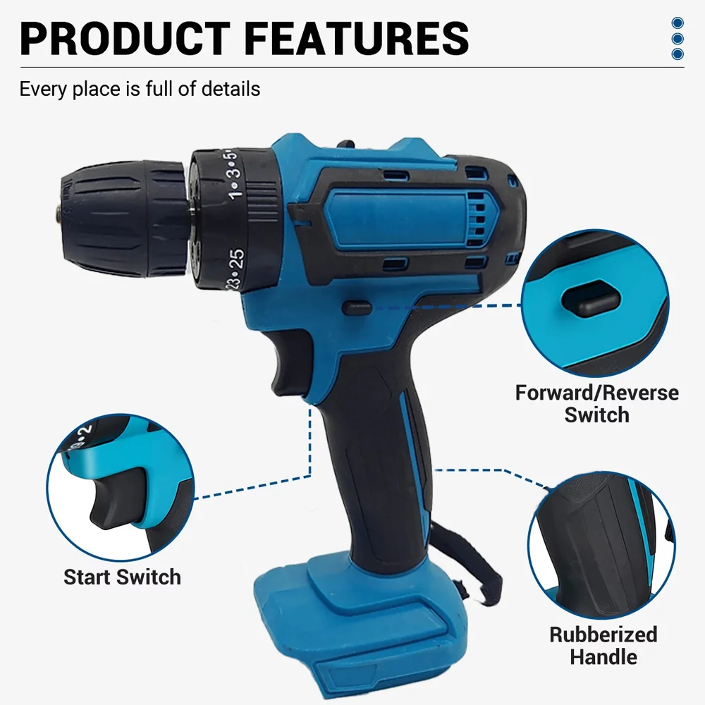 Cordless Power Drill Set Electric Screwdriver with 2 Variable Speeds Battery Included Ideal for Home DIY and Construction Projec