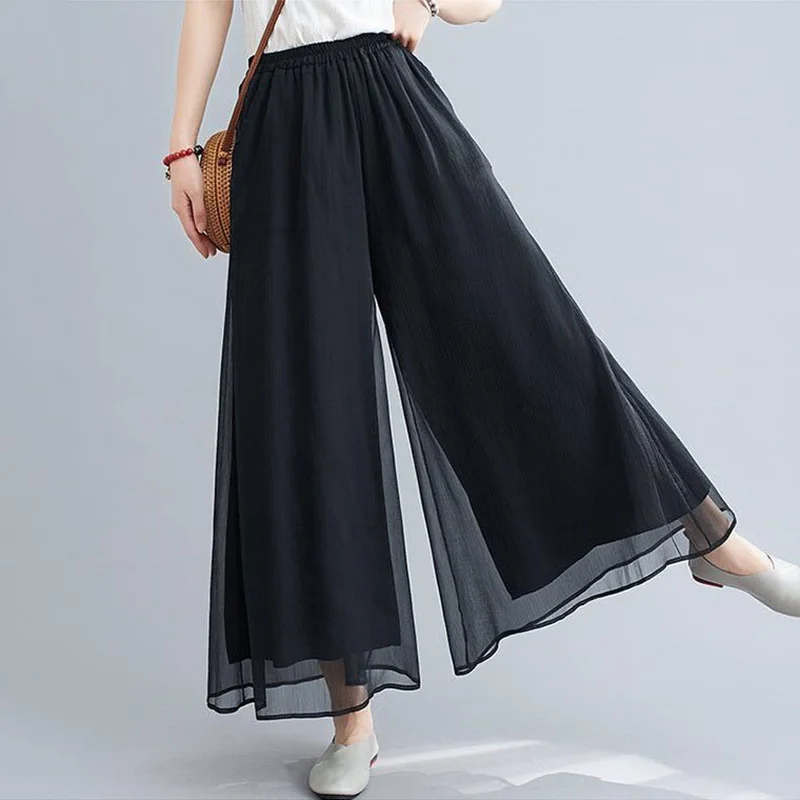 Women Chinese Classical Dance Clothing Female Elegant Trousers Practiice Clothes Modern Elastic Waist Ethnic Pants White Black