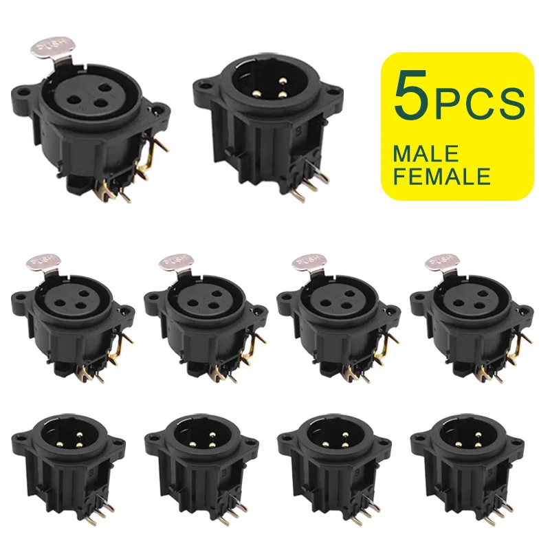 5/20/100PCS 3Pins XLR Connector Black Plastic Male/Female Connector XLR Jack Socket Speaker Plug with PUSH Button