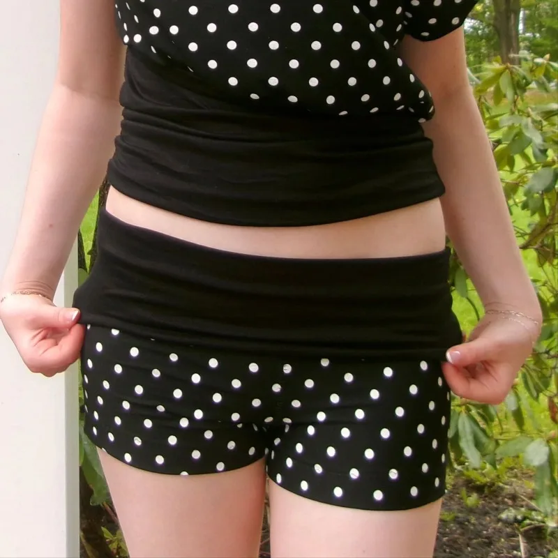Y2K Cute Folds Over Low Rise Micro Pants Women Polka Dot Print Shorts Sweet Girl Going Out Lounge Bottom