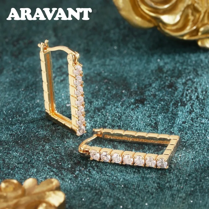 ARAVANT 925 Sterling Silver U Shaped Zircon Hoop Earring For Women Girls Wedding Party Jewelry