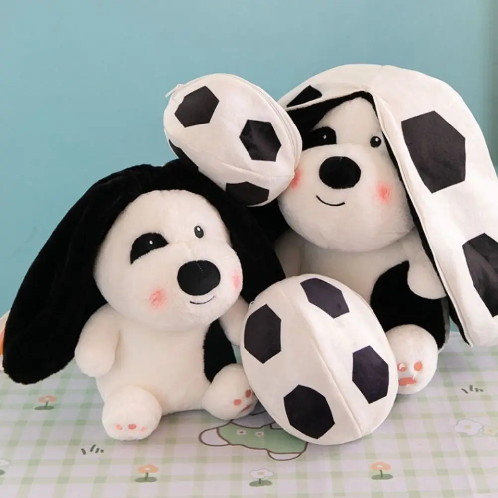 Zipper Football Dog Plush Toy PP Cotton Lovely Puppy Turn Into A Pillow Soft Fluffy Football Shaped Pillow Kids Gift