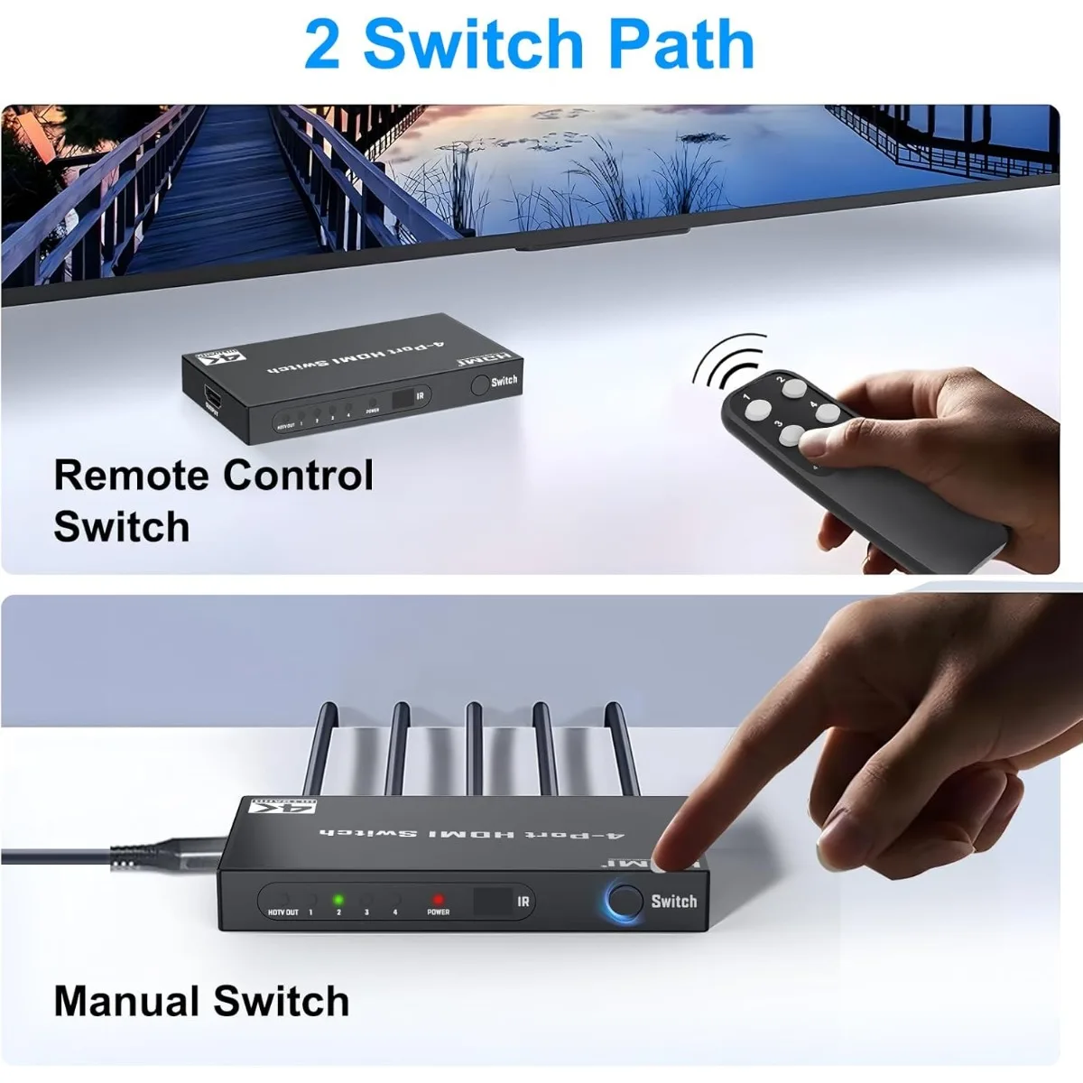 4 in 1 Out HDTV Switch 4K 30Hz with Remote Control 10.2Gbps High Speed HD Selector Splitter for PS5 Xbox Blu-ray PC TV