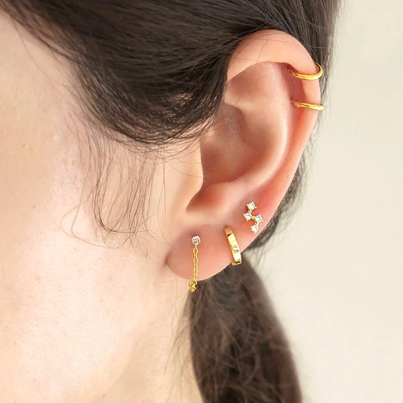Pendientes de tuerca con cadena colgante de cadena de Metal con aguja de Plata de Ley 925 para mujer, pendientes de cristal delicados, joyería fina