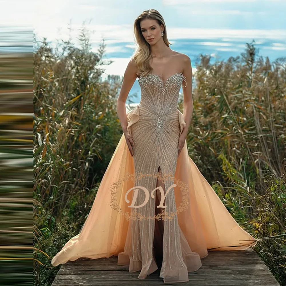 DY Luxury Strapless Appliques Beaded Mermaid Prom Dress For Graduation Party Customized Sukienka Wieczorowa Luksusowa