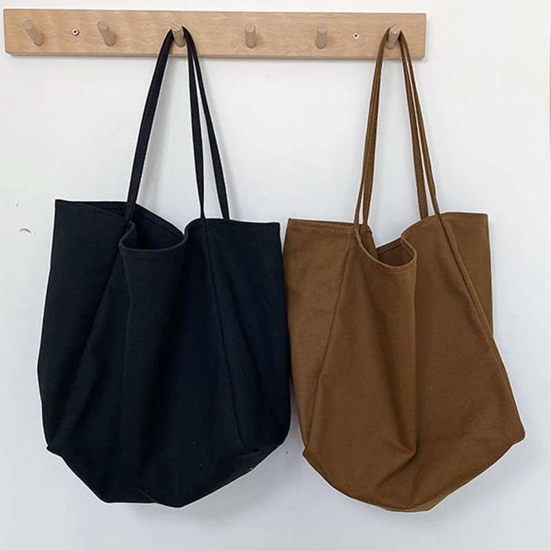 Large Capacity Canvas Fashion Shoulder Bag New Solid Color Top-handle Casual Tote Bag