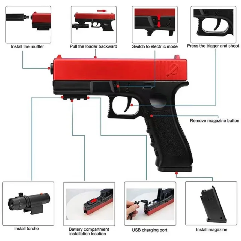 Pistola de tiro automático airsoft arma de brinquedo hidrogel elétrica paintball para adultos meninos ao ar livre cs tiro gamehoot