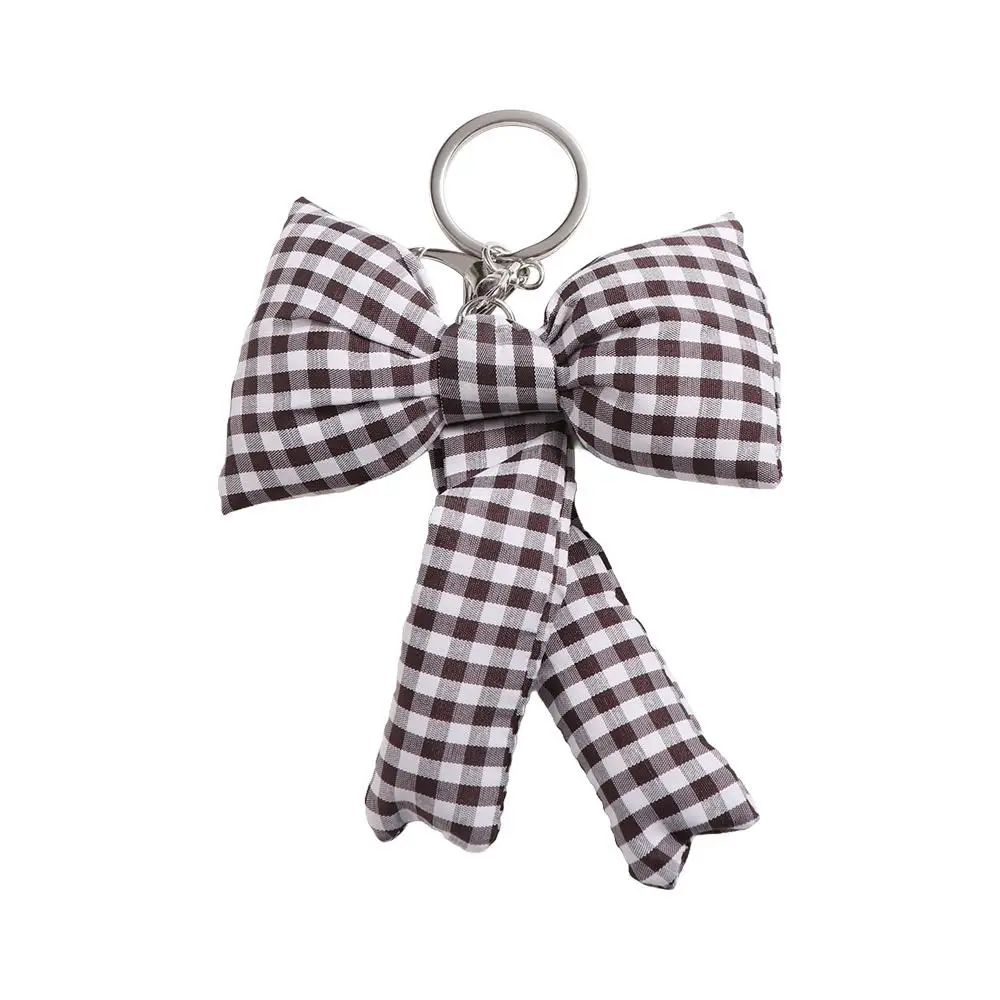 Sweet Grid Bow Bag Pendant Balletcore Korean Style 3D Bowknot Keychain Backpack Decoration Cotton Filled Y2k Bag Hanging Gift