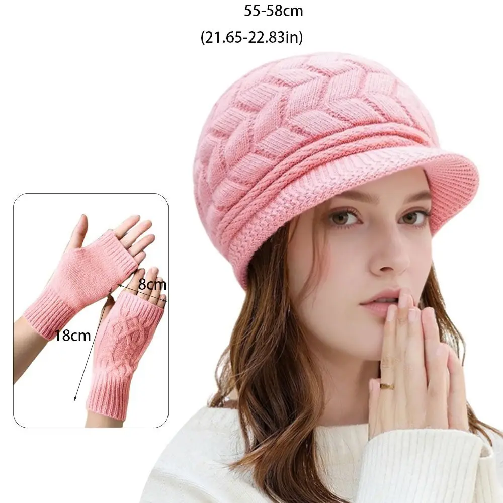 2 unids/set de gorros de lana de invierno para mujer, conjunto de guantes cálidos con protección para los oídos, gorro tejido a prueba de viento, gorro suave, guantes para exteriores