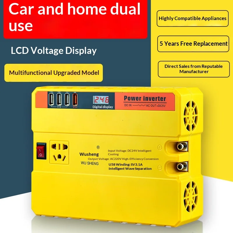 

Мощный автомобильный инвертор, 12 В/24 В на 220 В, универсальный преобразователь мощности с бытовой розеткой для легковых автомобилей и грузовиков.