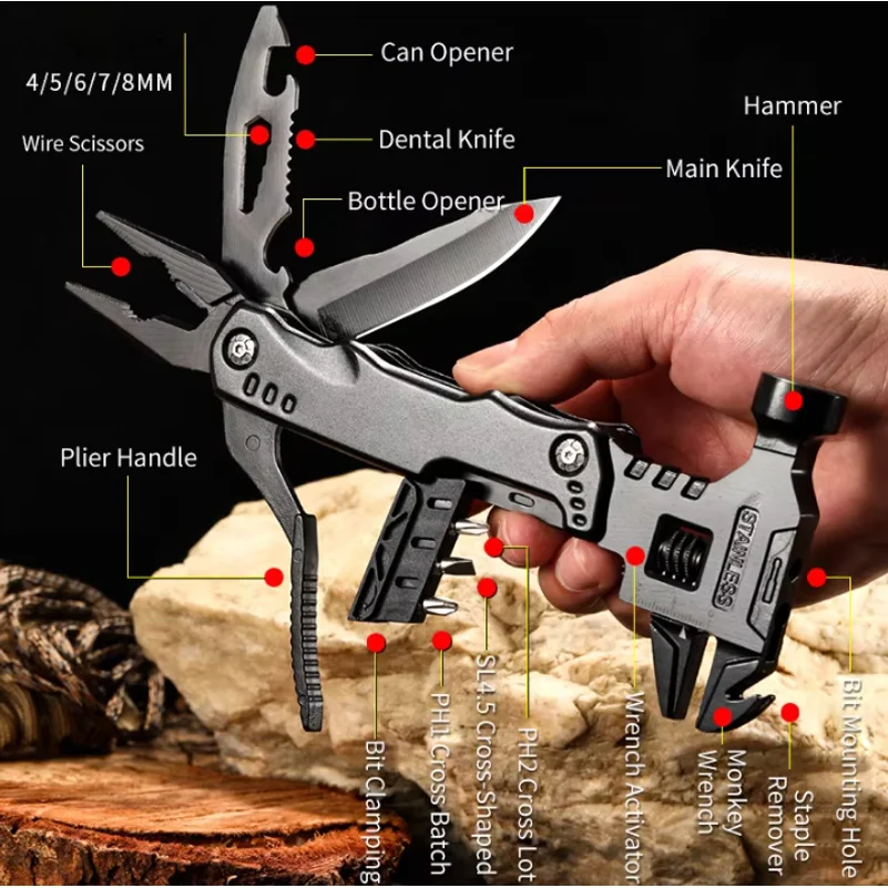 New Multifunctional Wrench Hammer Knife Pliers Outdoor Camping Survival Tool Labor Saving Tool Stainless Steel Multi-tool Knife