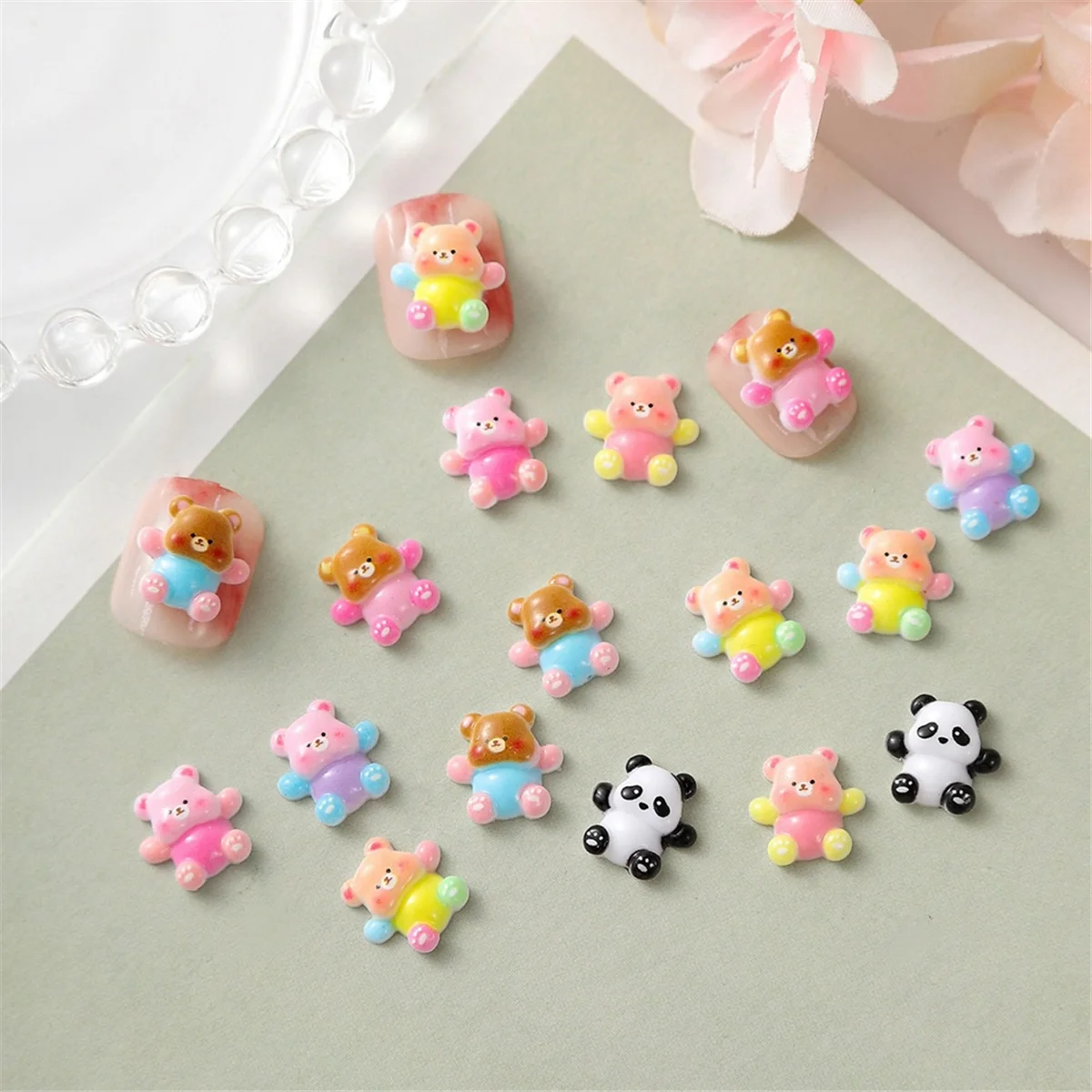 100Pcs Cute 3D Bear DIY Resin Refrigerator Magnet Mobile Phone Case Accessories Nail Art Accessories, Mixed Colors