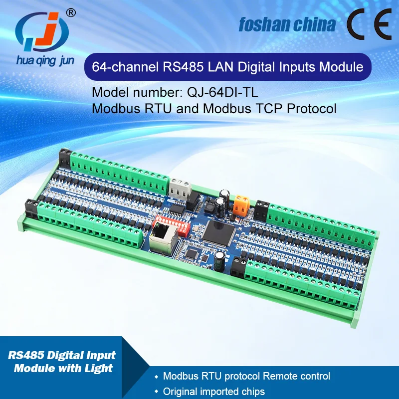 CHINGJUN CE 64-Channel RS485 LAN Digital Inputs Module Data Acquisition Modbus RTU TCP QJ-64DI-TL Communication Board for PLC