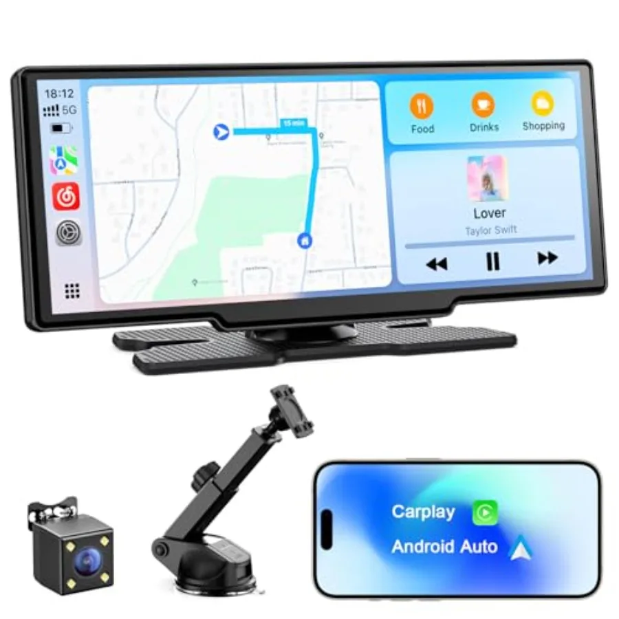 Car dashboard touchscreen: 8.1-inch wireless Apple CarPlay Android Auto display with backup camera OTA/GPS navigation MirrorLin