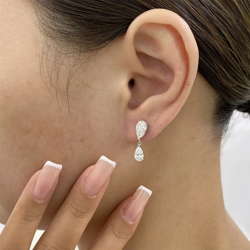 

Solid 14K White Gold Pear Cut 2.3ctw DEF/VS VVS Lab Created Diamond Drop Earrings Pear Diamond Earrings Festival Gift NO IGI