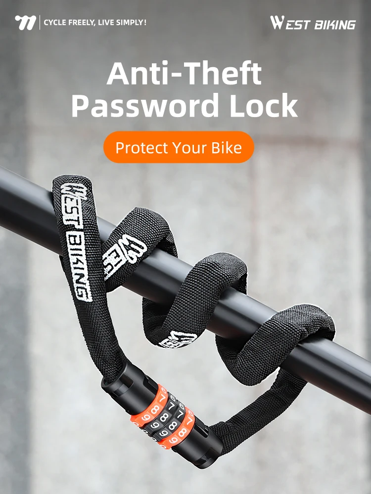 AliExpress West Biking WEST BIKING Bicycle Lock 4-Digit Password Anti-theft Bike Chain Lock Thickned Motorcycle Scooter E-bike Lock Bike Accessories