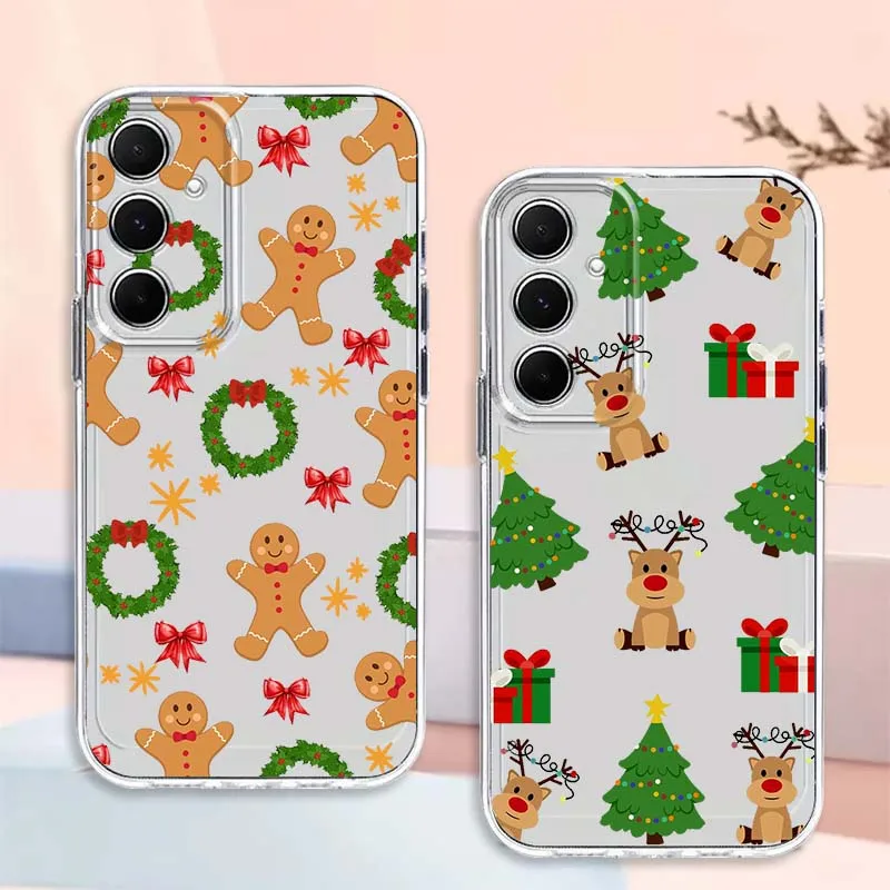 Christmas Deer Design Art Phone Case For Samsung Galaxy Note 20 10 F12 M23 F23 M14 F15 M54 M55 Ultra Plus 5G TPU Transparent
