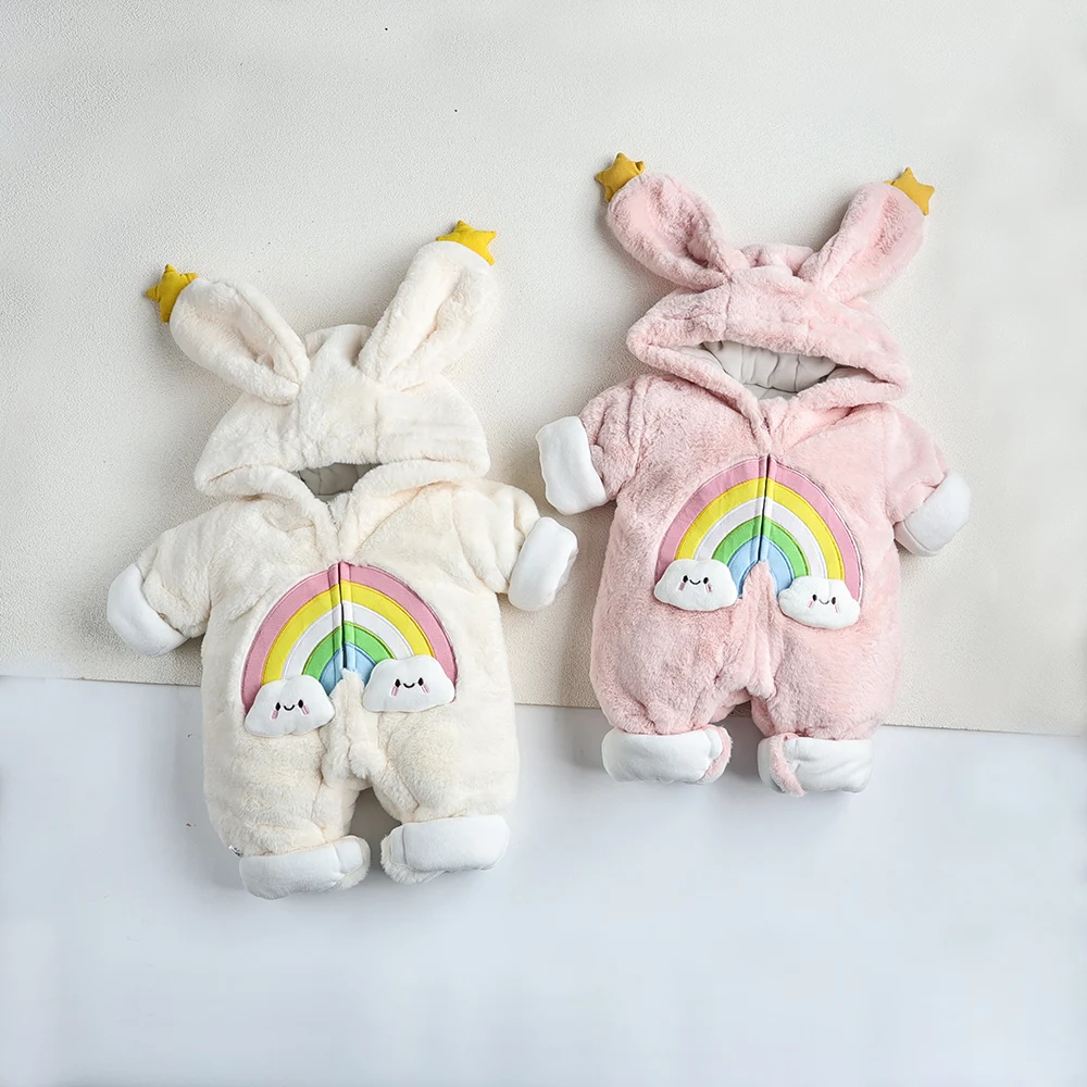 

MILANCEL Winter Baby Clothes Fleece Hoodie Jumpsuits Bunny Rompers