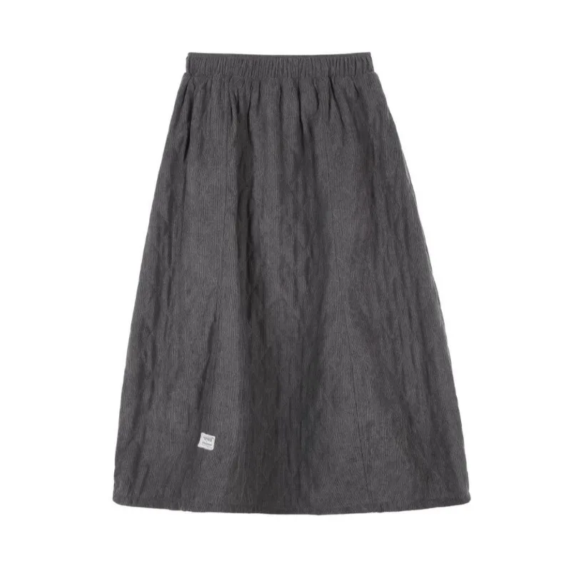 Women Winter Quilted Diamond Stitch Midi Skirt Elastic Waist Warm A Line Casual Long Skirt