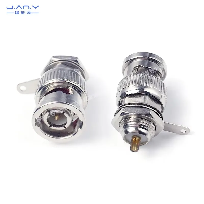 50 ohms Pure copper BNC male RF coaxial connector welded wire type Q9 headband with nut gasket panel secure