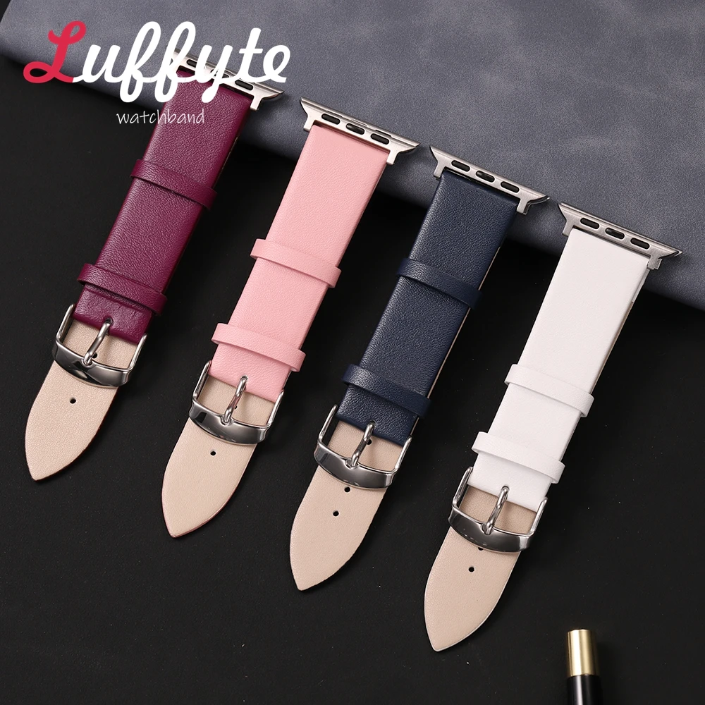 Ultradünnes PU-Lederarmband, kompatibel mit Apple Watch 1-11 Ultra SE 3 2 1 Mann Frau Einfaches Armband 38 40 41 42 44 45 46 49 mm