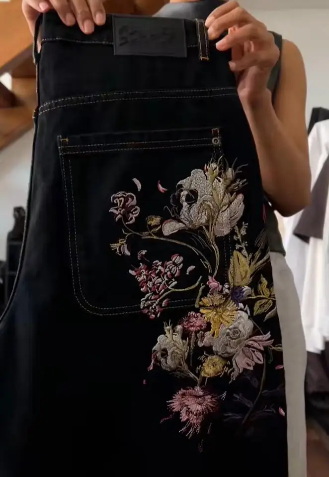 

2024 Retro Harajuku High Waist Straight Leg Wide Leg Jeans Fashionable Women's 2000 Embroidered Casual Hip Hop Street Goth Jeans