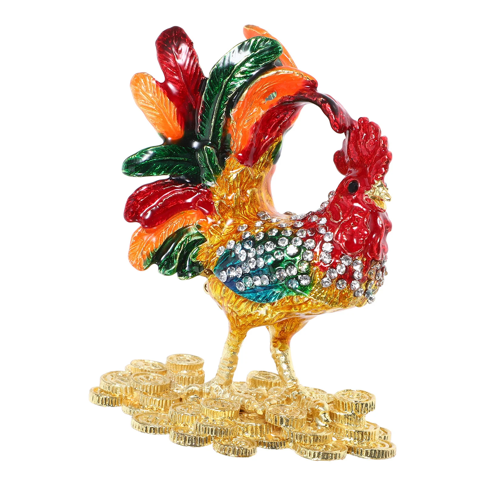 

Hand Painted Rooster Jewelry Trinket Zinc Alloy Keepsake For Home Decor Rooster Box Hinged Animal Trinket Box Bird