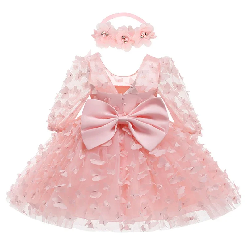 

3 6 12 18 24 36 Months Newborn Dress Flowers Mesh Fashion Party Little Princess Baby Dress Christmas Birthday Gift Kids Clothes