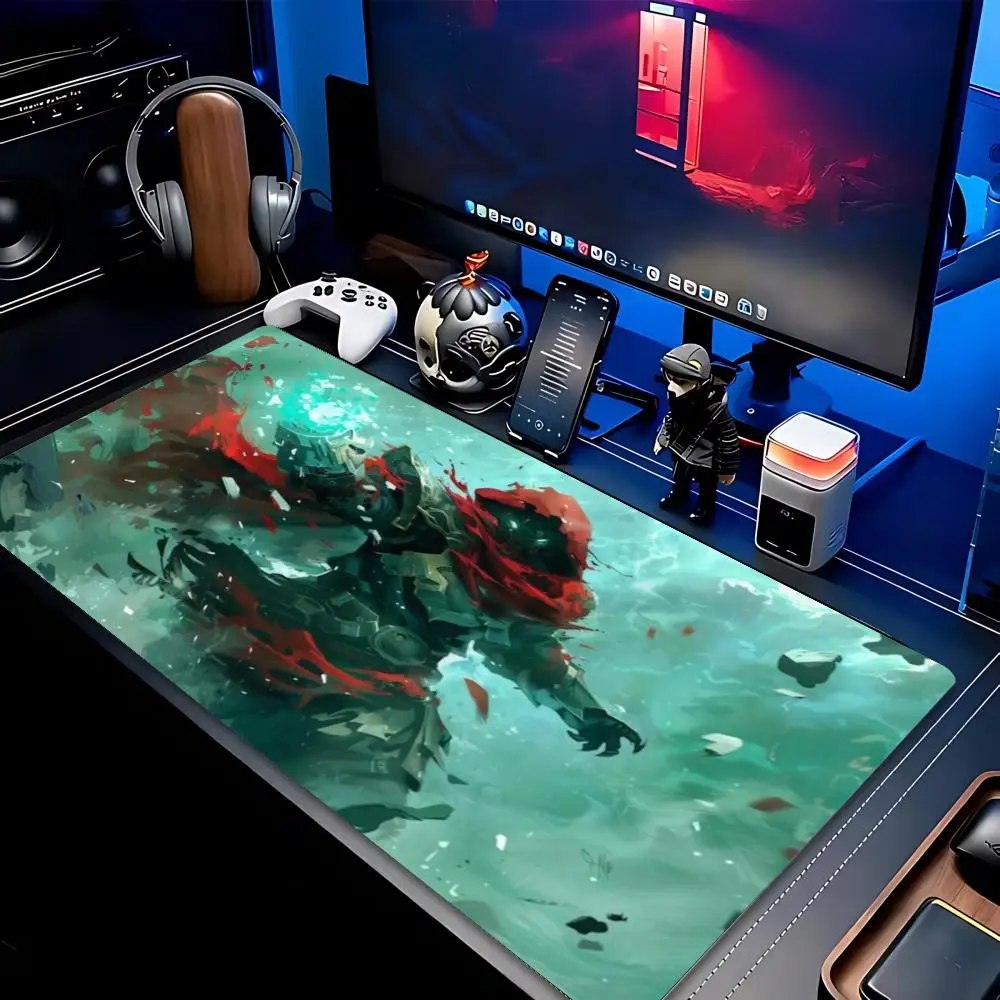 XXL Gaming Mouse Pad Cyberpunk Ruins Warrior Skull Ronin Sunset Silhouette Anti Slip Rubber Keyboard Mat For PC Laptop Desk
