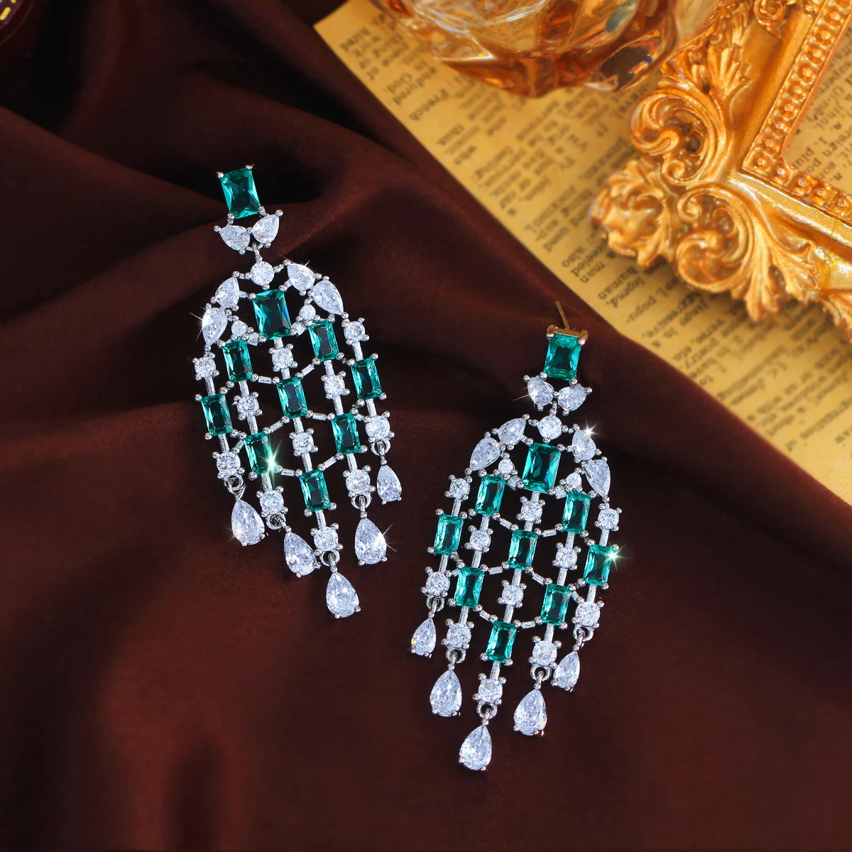 CWWZircons Luxury Europe Royal Cubic Zircon Light Blue Long Tassel Water Drop Earring for Women Engagement Wedding Jewelry E0855