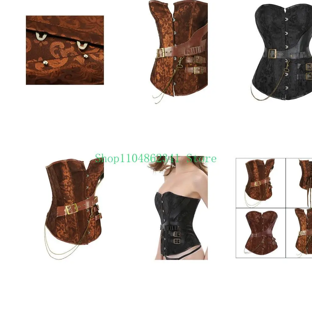 5ASD LADY PIRATE CORSET FRENCH WEACT Shaper CROP TOP LACEUP WASPIE CINCHE