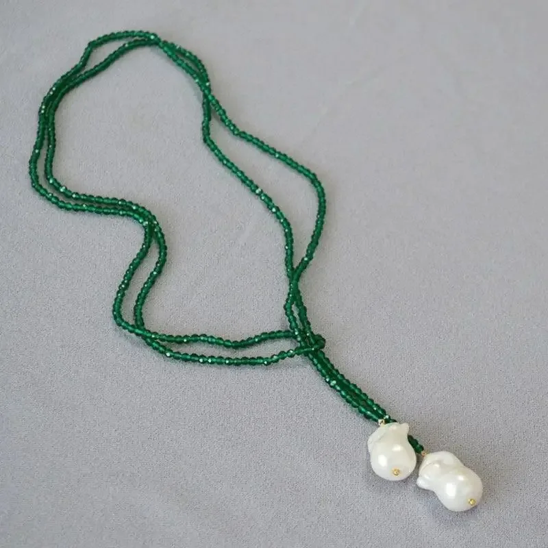 Retro Alien Irregular Baroque Pearl Pendant Necklace for Women Vintage Green Black Crystal Bead Long Necklace Neck Chain Jewelry image 5