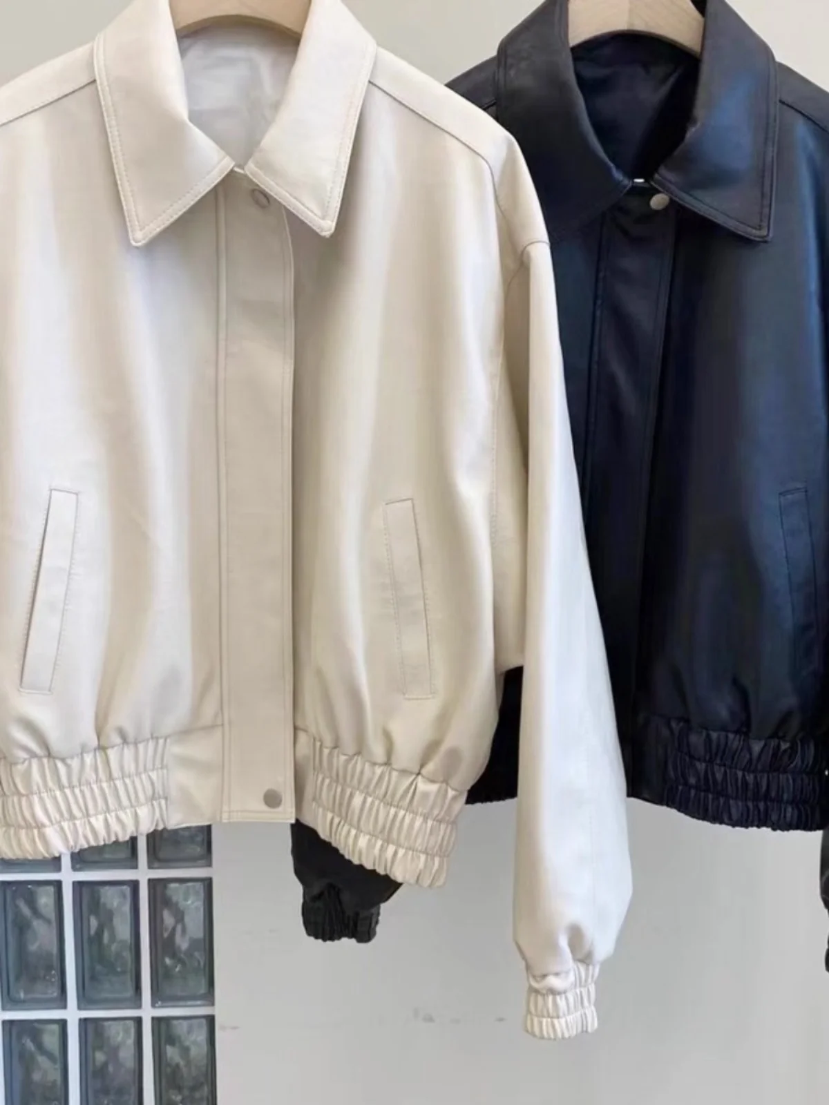 Faionable motocicleta sle couro jaet feminino primavera outono solto ajuste ort gola superior hong kong sle retro