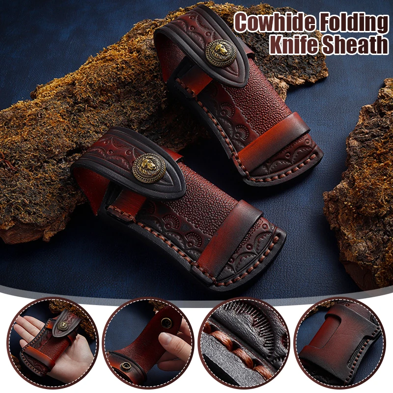 S/L Scabbard/knife Cover Retro Carving First Layer Cowhide Folding Knife Cover Leather Outdoors Knife Sheath Storage Holster