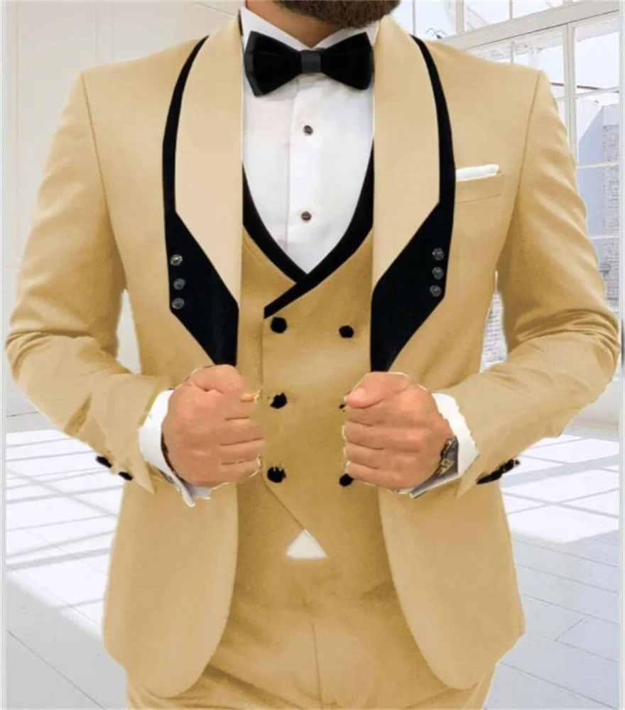 New men's three piece jacket, trousers and vest custom fit men's wedding bridegroom best man Tuxedo Suit