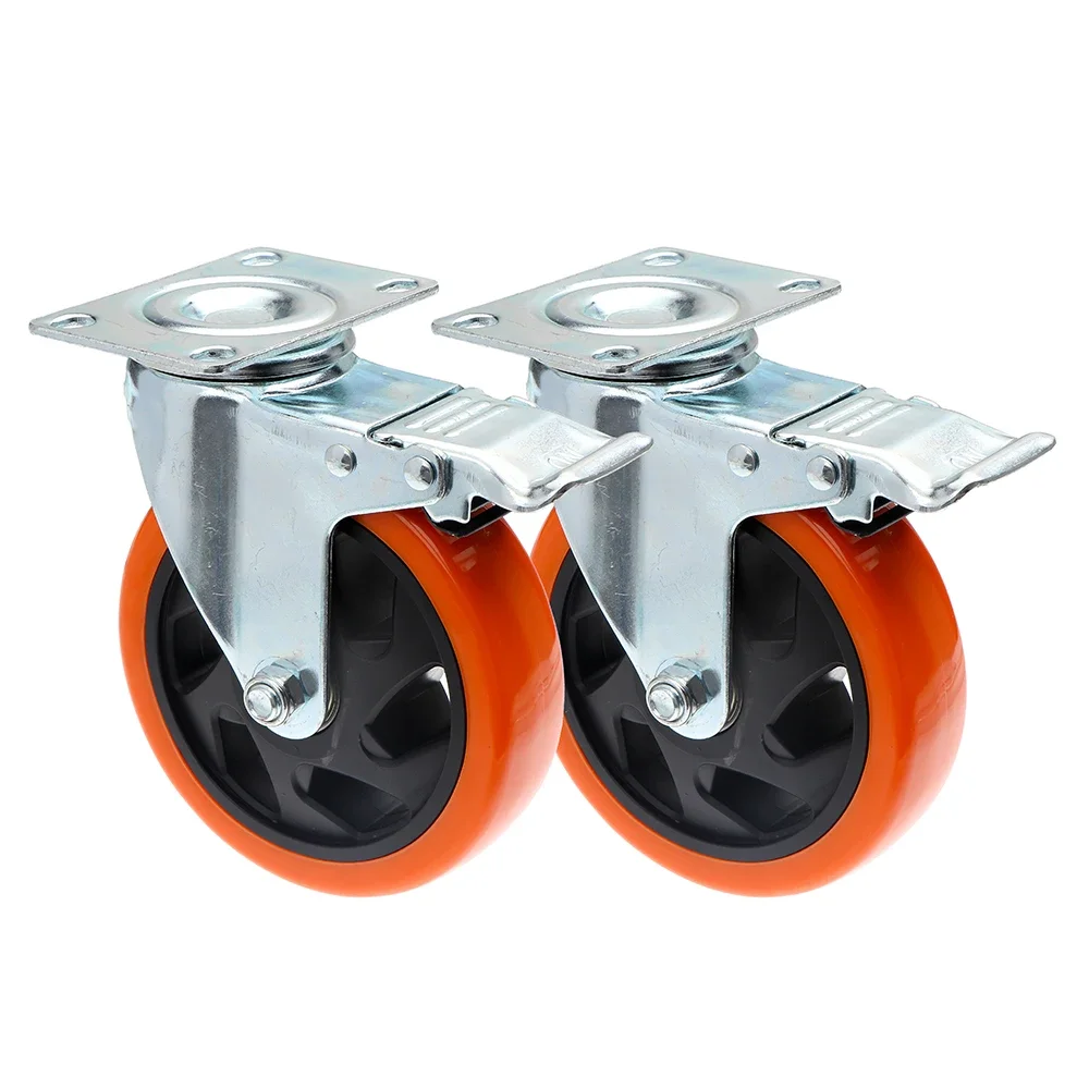 1/2pcs 4 inch Furniture Caster Wheel With Brake Soft Rubber Swivel Caster Roller Wheel For Heavy Duty Machine Platform Trolley