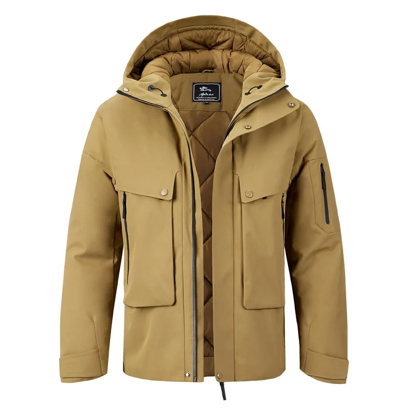 Autumn/winter men's fashionable versatile pocket design workwear with cotton hood for warmth and versatile casual cotton jacket