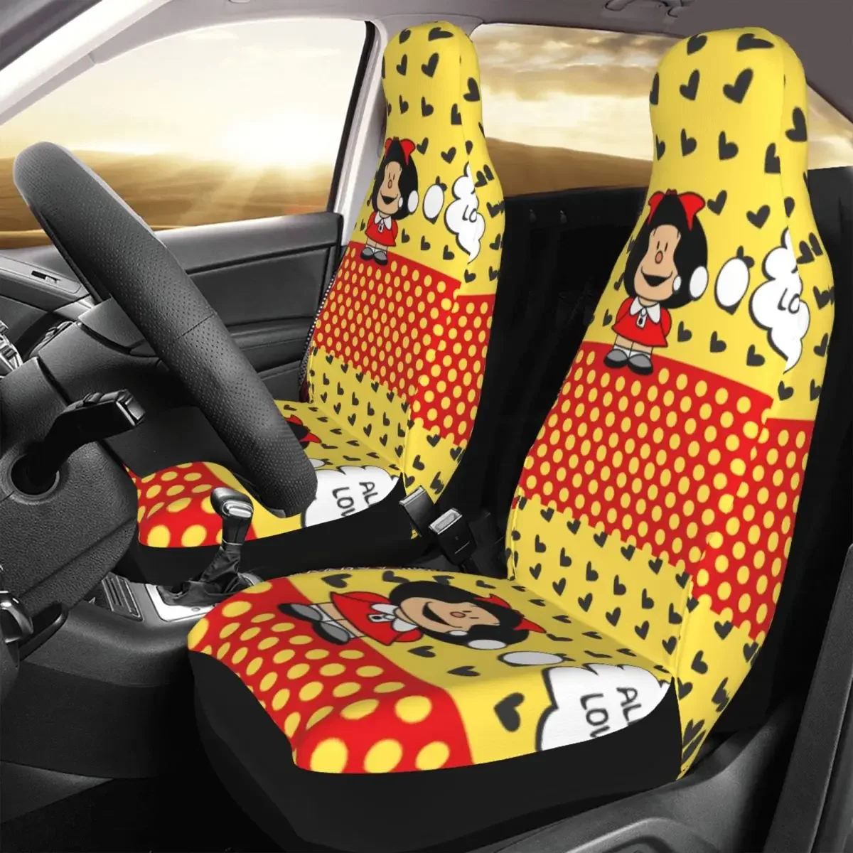 Mafalda Changing The World Universal Auto Car Seat Covers Fit Any Truck Van RV SUV Custom Cute Bucket Seat Protector Cover 2PC