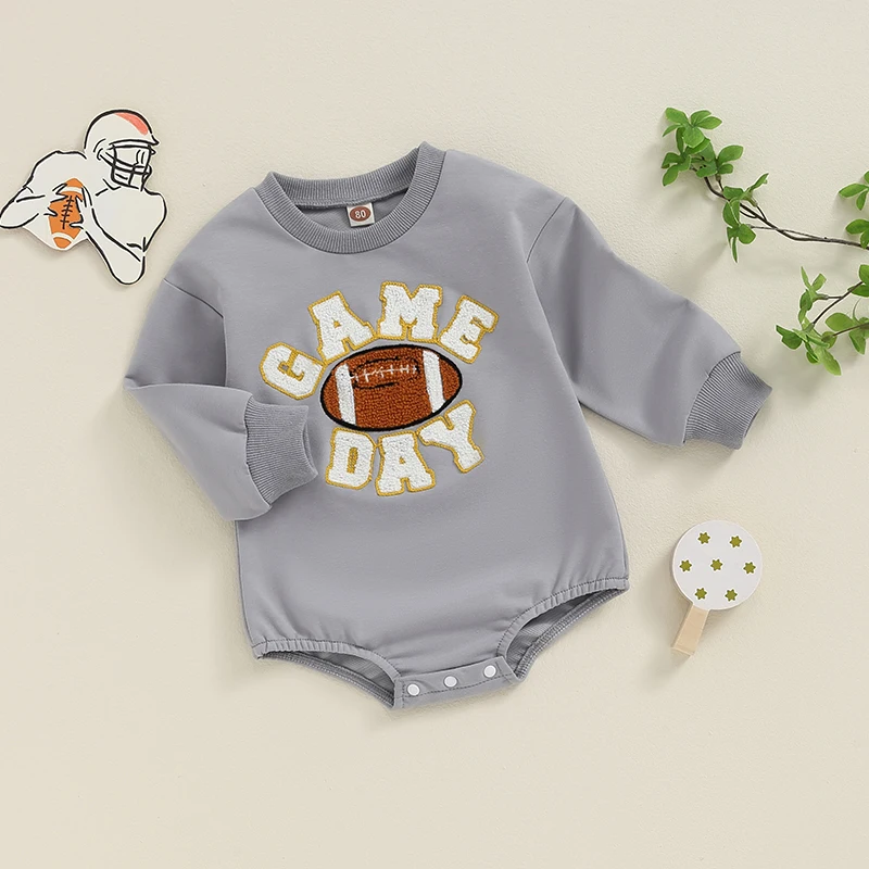 2024-05-06 Lioraitiin Baby Fall Bodysuit Letter Football Embroidery Long Sleeves Round Neck Jumpsuit for Girls and Boys