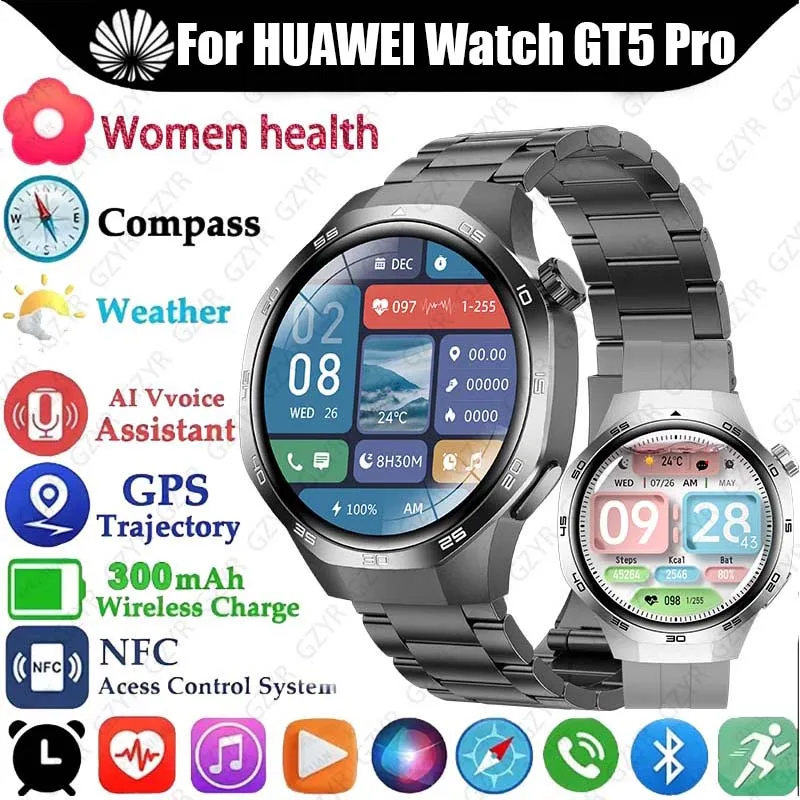 For Original HUAWEI Watch GT5 Pro Men Smart Watch 1.53inch AMOLED Screen Bluetooth Call GPS Track NFC IP68 Waterproof Smartwatch